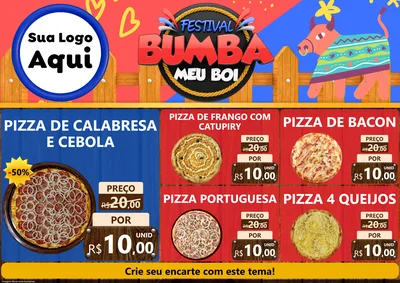 Modelo de Encarte para Encarte A4 Horizontal com o tema Festival Bumba Meu Boi para Pizzaria
