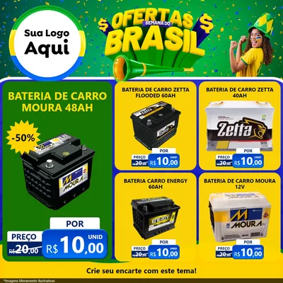 Modelo de Rede Social para Feed Facebook com o tema Ofertas Semana do Brasil para Baterias Elétricas