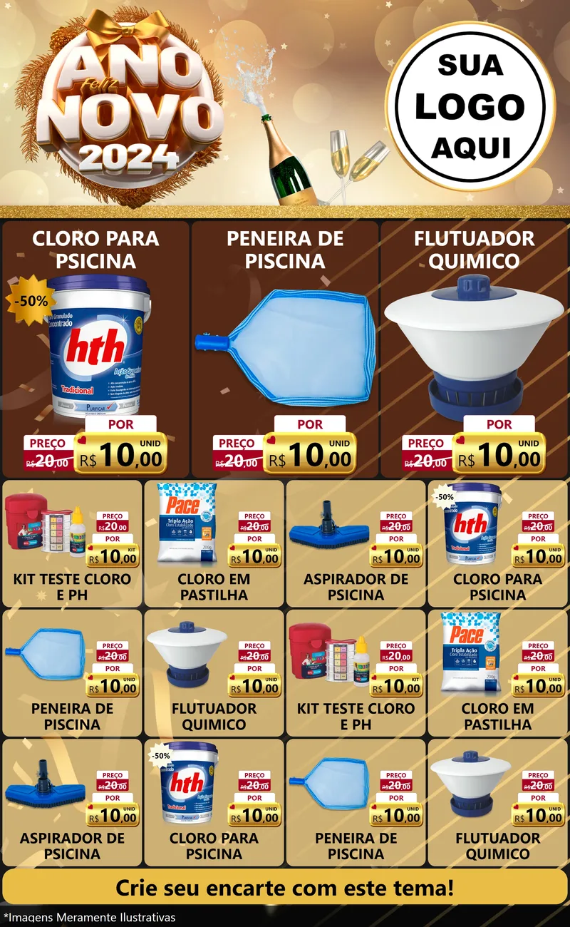 Modelo de Encarte para Encarte Grande com o tema Feliz Ano Novo 2027 para Produtos para Piscina