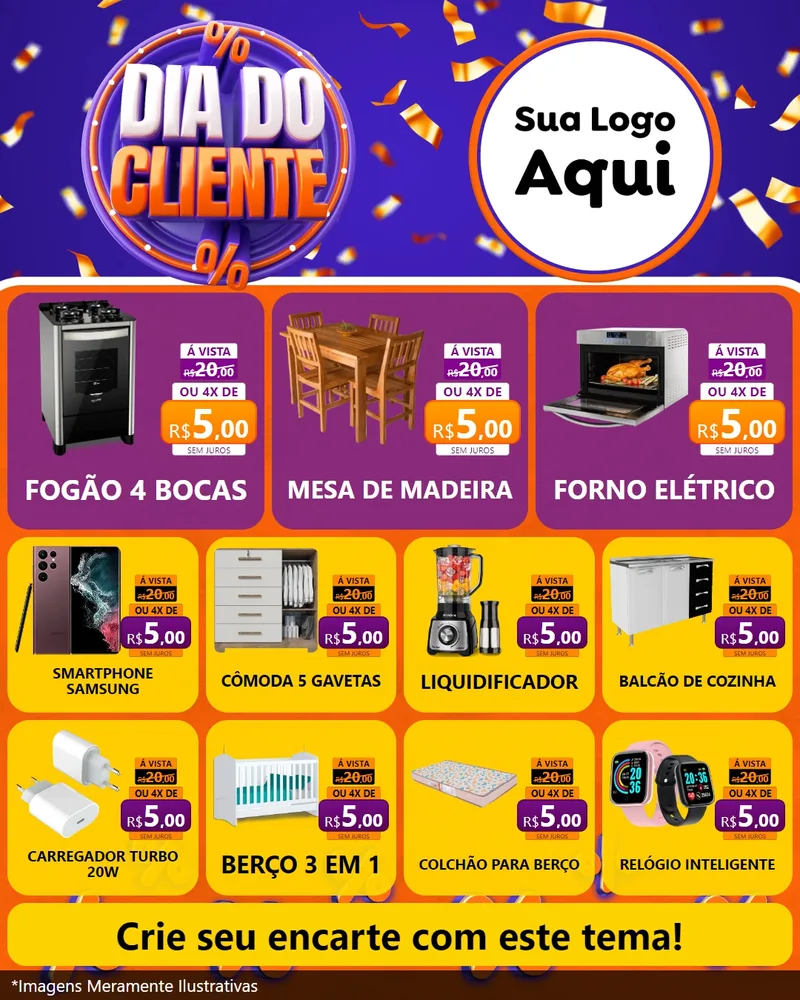 Modelo de Rede Social para Feed Instagram com o tema Dia do Cliente para Móveis e Eletro