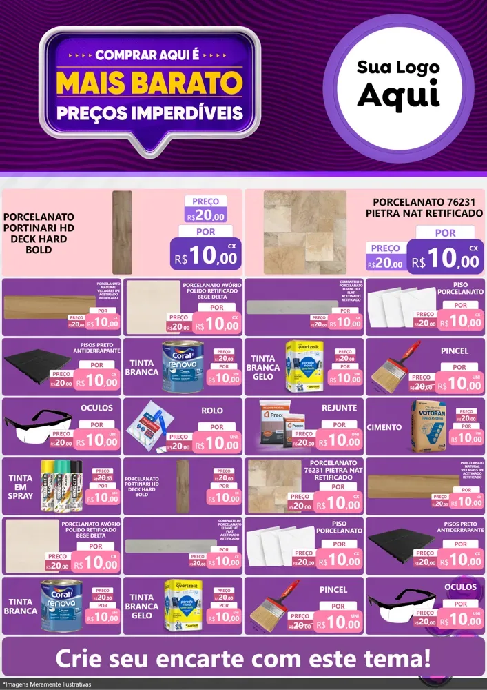 Modelo de Encarte para Encarte A4 Vertical com o tema Mais Barato para Pisos e revestimentos