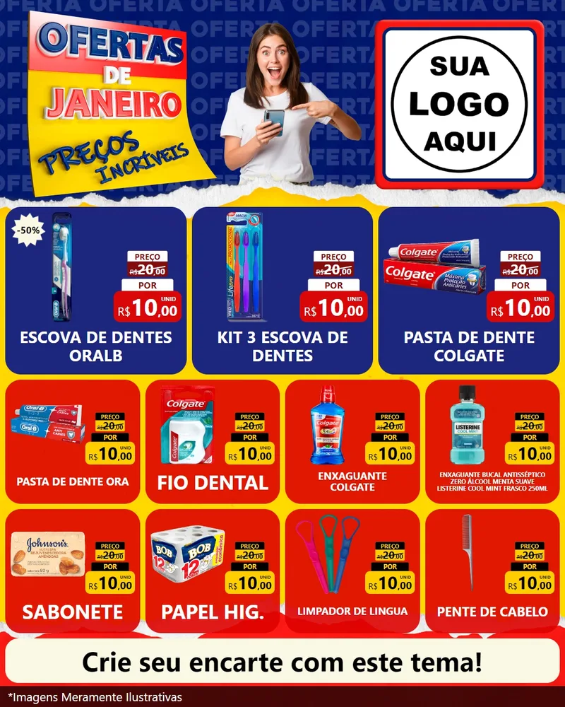 Modelo de Rede Social para Feed Instagram com o tema Ofertas de Janeiro - Preços Incríveis para Higiene Pessoal