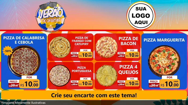Modelo de TV para TV Horizontal com o tema Verão de Ofertas para Pizzaria
