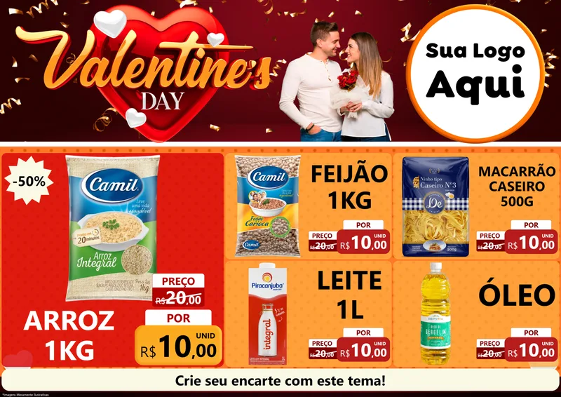 Modelo de Encarte para Encarte A4 Horizontal com o tema Valentine's Day para Supermercado