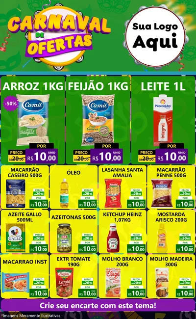 Modelo de Encarte para Encarte Grande com o tema Carnaval de Ofertas para Supermercado