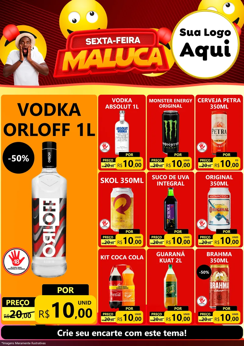 Modelo de Encarte para Encarte A4 Vertical com o tema Sexta-feira Maluca para Distribuidora de bebidas