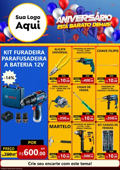 Modelo de Encarte para Encarte A4 Vertical com o tema Aniversário para Maquinas e Ferramentas