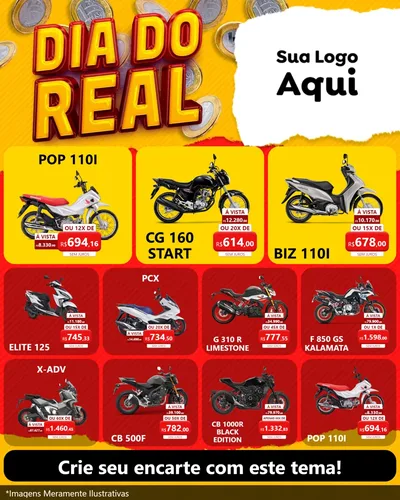 Modelo de Rede Social para Feed Instagram com o tema Dia Do Real para Concessionaria de Motos