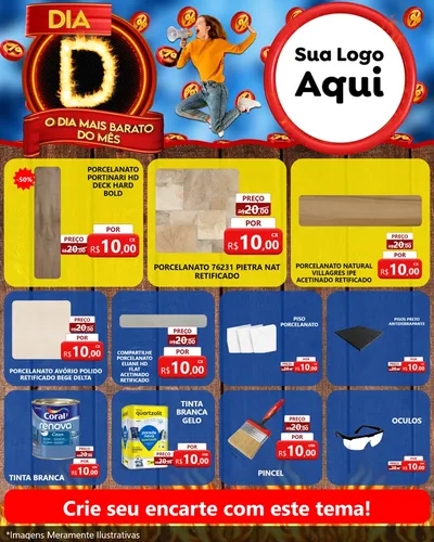 Modelo de Rede Social para Feed Instagram com o tema Dia D - O Dia Mais Barato Do Mês para Pisos e revestimentos