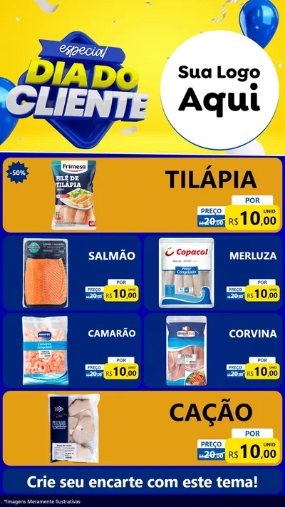 Modelo de TV para TV Vertical com o tema Especial Dia do Cliente para Peixaria