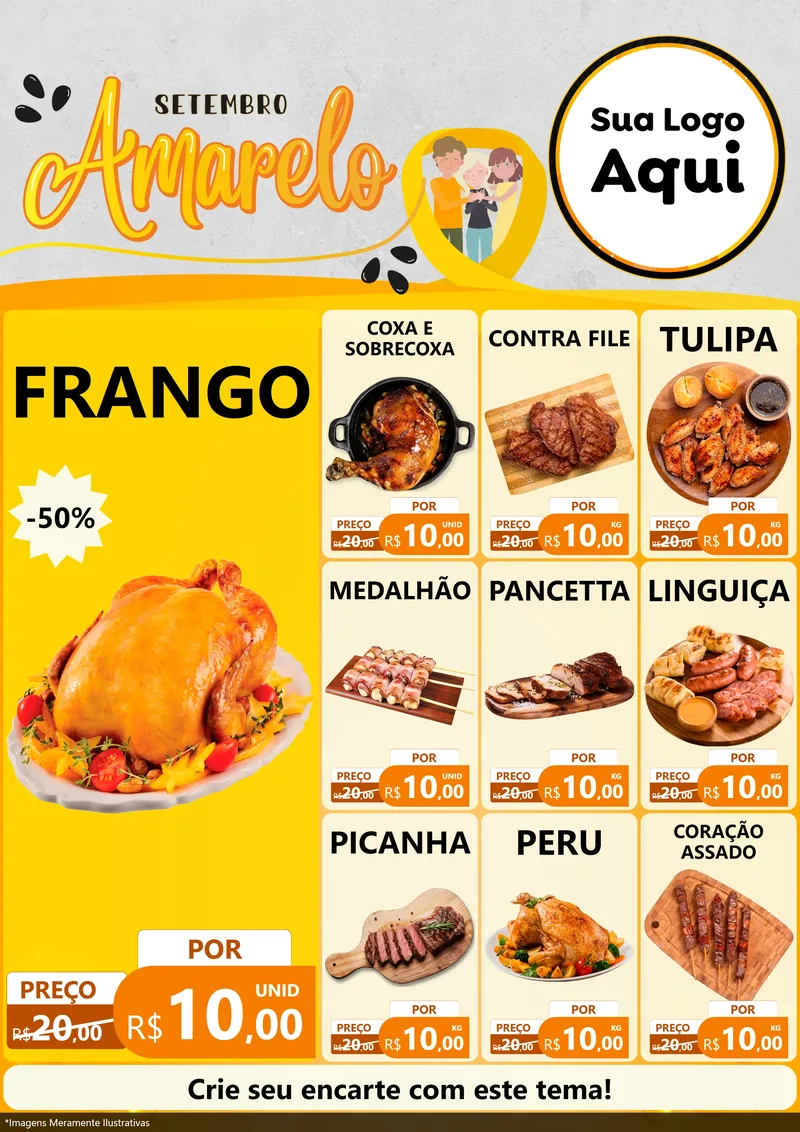 Modelo de Encarte para Encarte A4 Vertical com o tema Setembro Amarelo para Assados