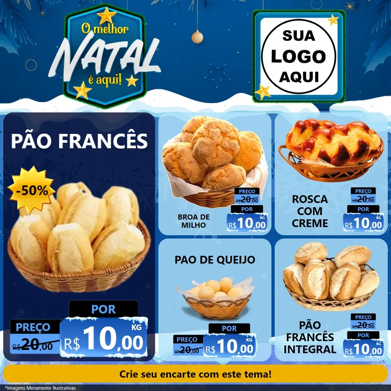 Modelo de Rede Social para Feed Facebook com o tema O Melhor Natal É Aqui! para Padaria