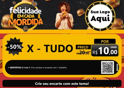 Modelo de Cartaz para Cartaz A4 Horizontal com o tema Felicidade Em Cada Mordida para Hamburgueria