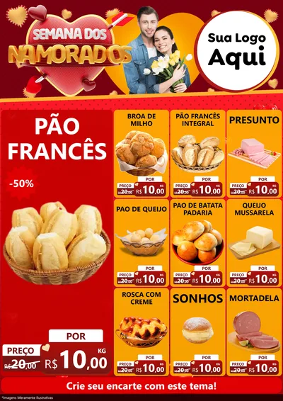 Modelo de Encarte para Encarte A4 Vertical com o tema Semana dos Namorados para Padaria