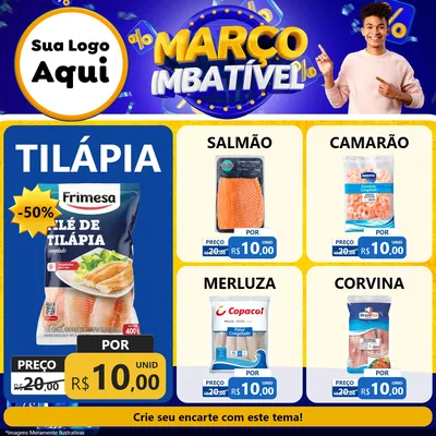 Modelo de Rede Social para Feed Facebook com o tema Março Imbatível para Peixaria