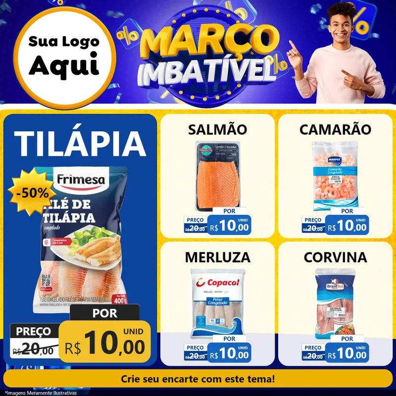 Modelo de Rede Social para Feed Facebook com o tema Março Imbatível para Peixaria
