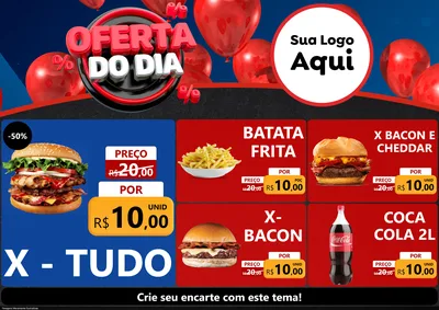 Modelo de Encarte para Encarte A4 Horizontal com o tema Oferta do Dia para Hamburgueria