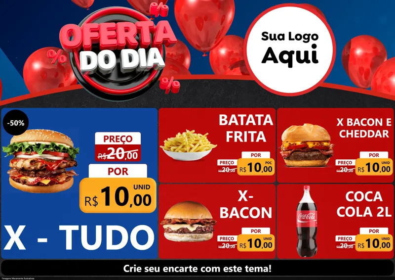Modelo de Encarte para Encarte A4 Horizontal com o tema Oferta do Dia para Hamburgueria