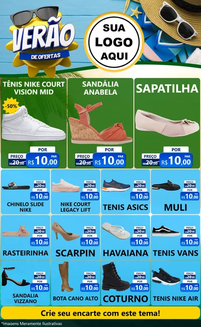 Modelo de Encarte para Encarte Grande com o tema Verão de Ofertas para Calçados