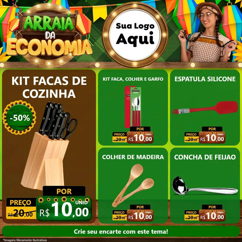 Modelo de Rede Social para Feed Facebook com o tema Arraiá de Economia para Utilidades Domésticas