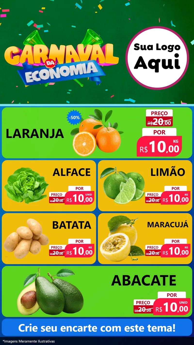 Modelo de TV para TV Vertical com o tema Carnaval da Economia para Hortifrúti