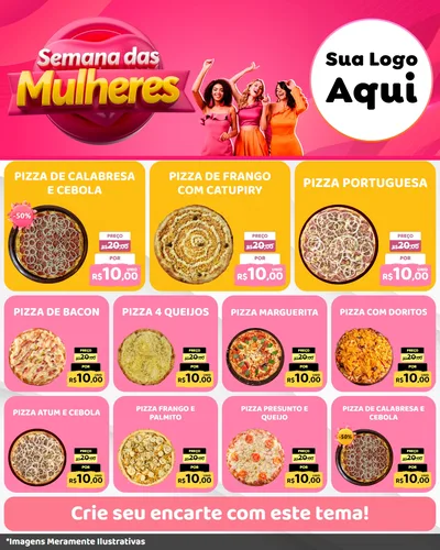 Modelo de Rede Social para Feed Instagram com o tema Semana das Mulheres para Pizzaria