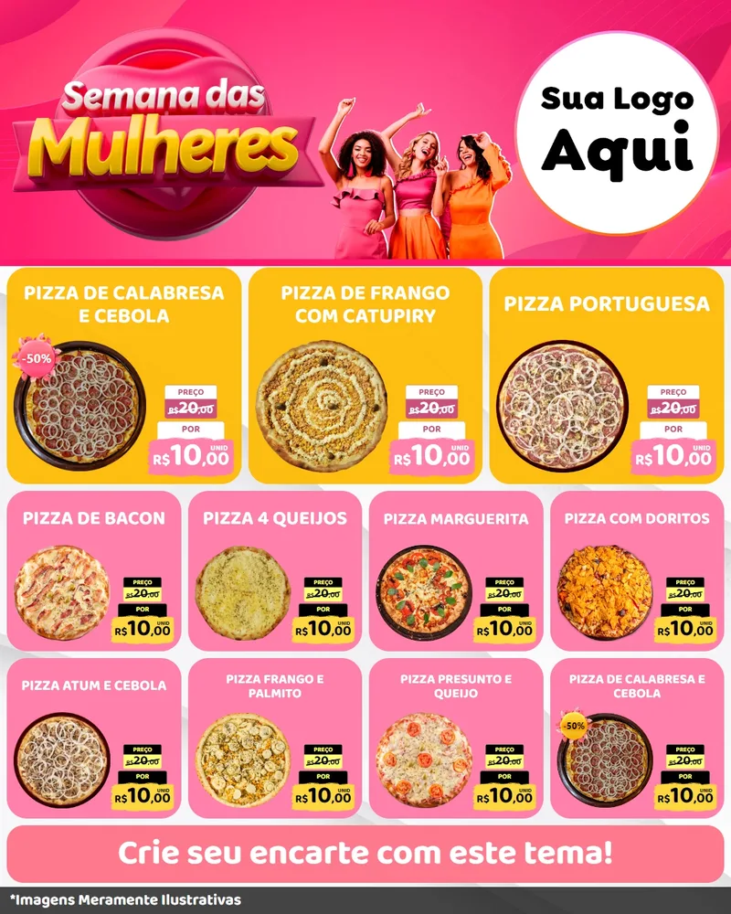 Modelo de Rede Social para Feed Instagram com o tema Semana das Mulheres para Pizzaria