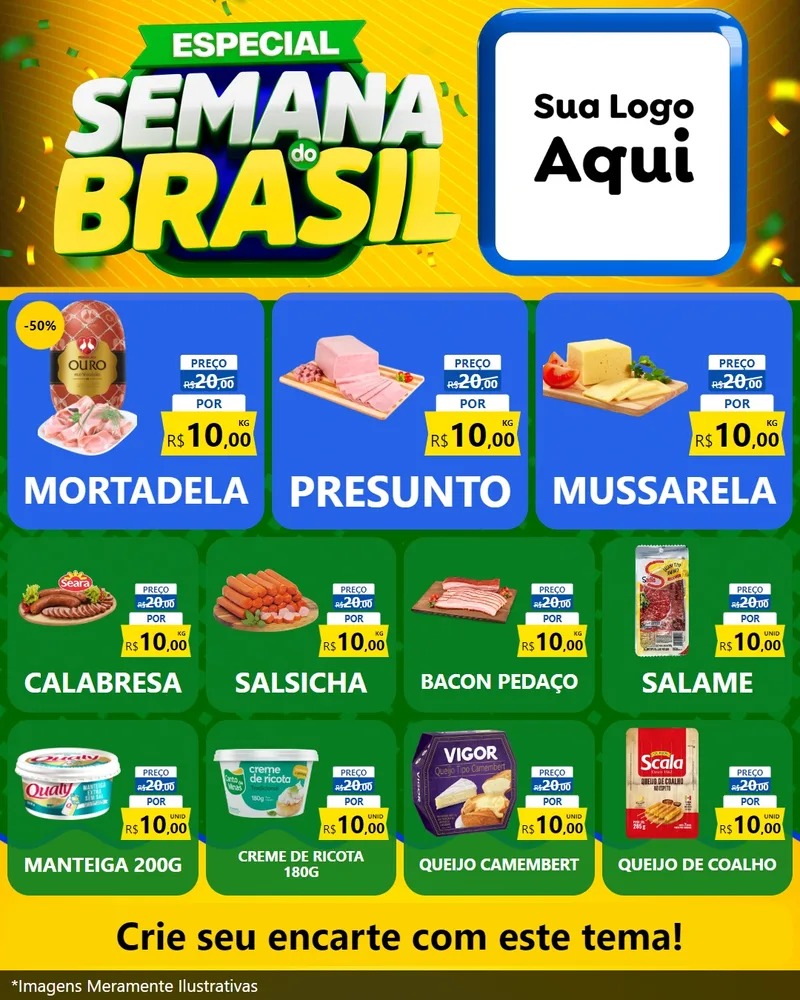 Modelo de Rede Social para Feed Instagram com o tema Especial Semana do Brasil para Frios e Laticínios
