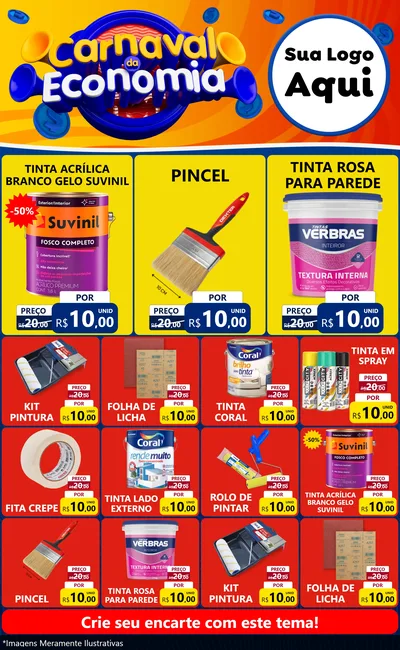 Modelo de Encarte para Encarte Grande com o tema Carnaval da Economia para Tintas e Ferramentas
