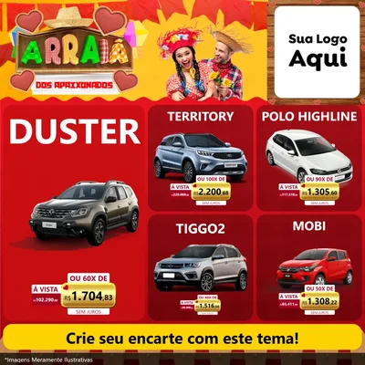 Modelo de Rede Social para Feed Facebook com o tema Arraiá Dos Apaixonados - Junina para Concessionaria de Carros