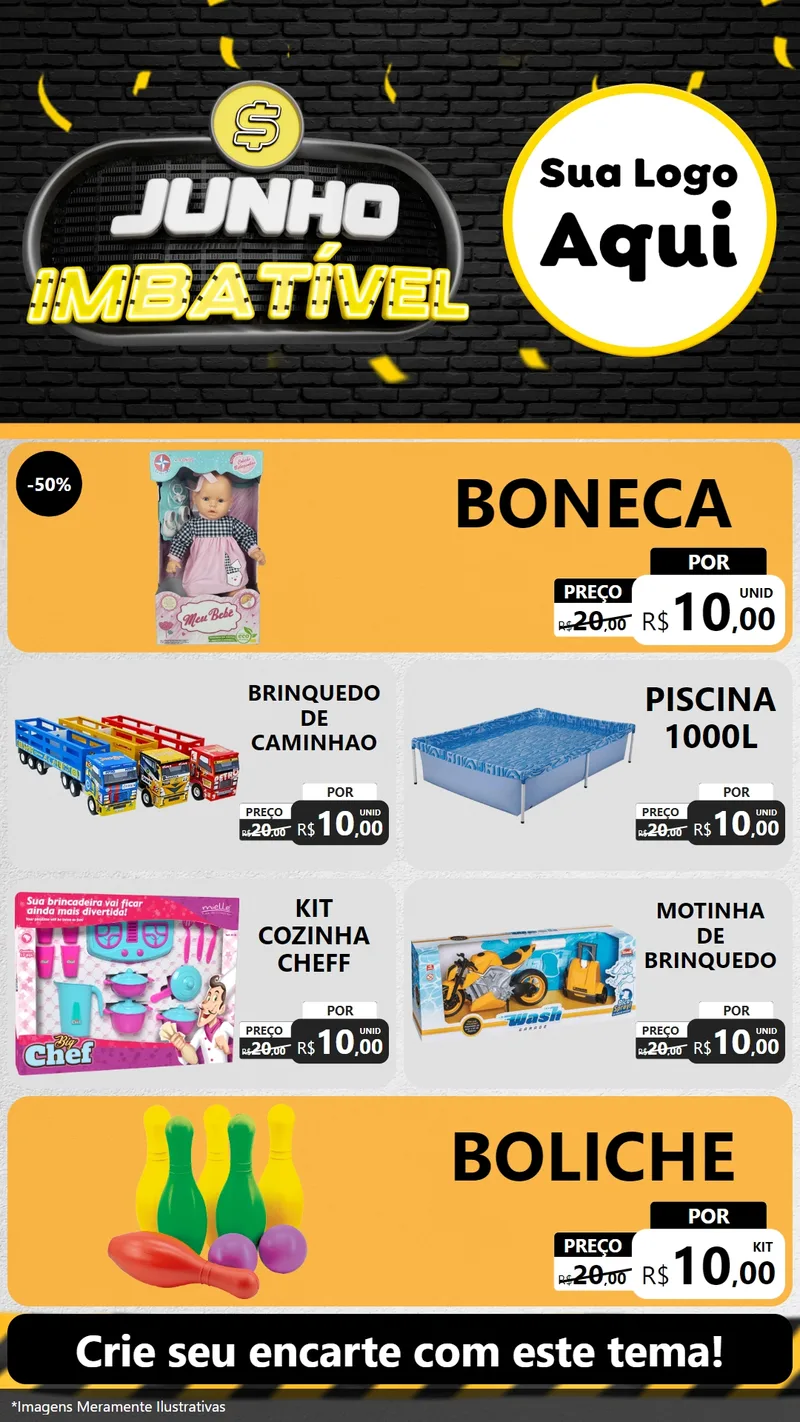 Modelo de TV para TV Vertical com o tema Junho Imbatível para Brinquedos