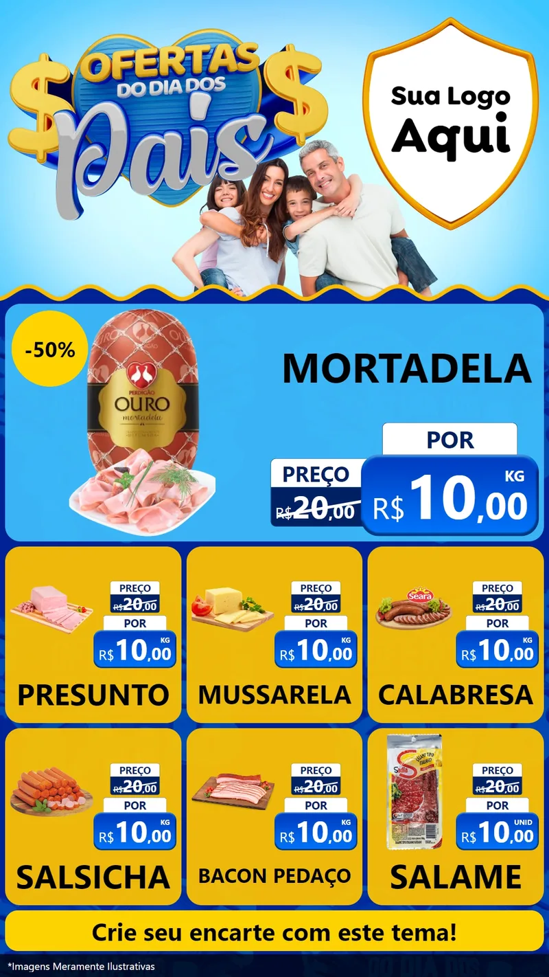 Modelo de Rede Social para Stories com o tema Ofertas do Dia dos Pais para Frios e Laticínios