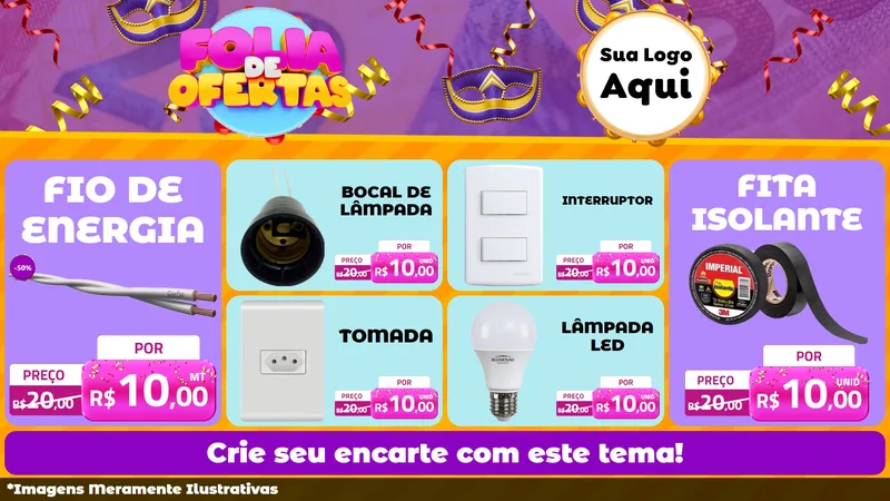 Modelo de TV para TV Horizontal com o tema Folia de Ofertas para Materiais Elétricos