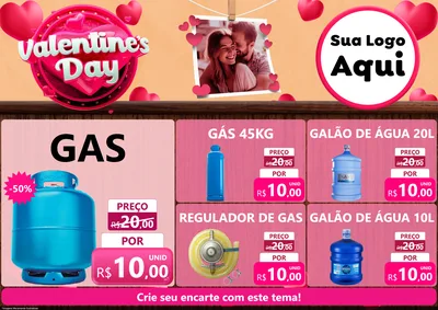 Modelo de Encarte para Encarte A4 Horizontal com o tema Valentine's Day para Água e gás