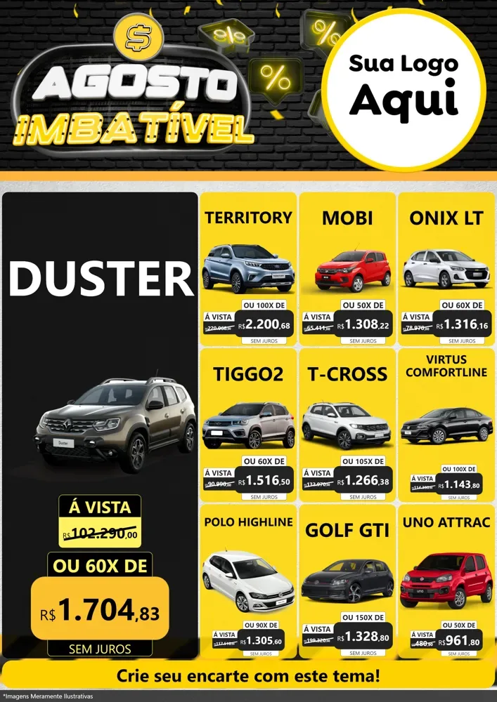 Modelo de Encarte para Encarte A4 Vertical com o tema Agosto Imbatível para Concessionaria de Carros