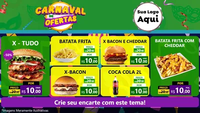 Modelo de TV para TV Horizontal com o tema Carnaval de Ofertas para Hamburgueria