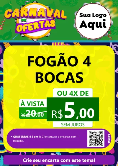 Modelo de Cartaz para Cartaz A4 Vertical com o tema Carnaval de Ofertas para Móveis e Eletro