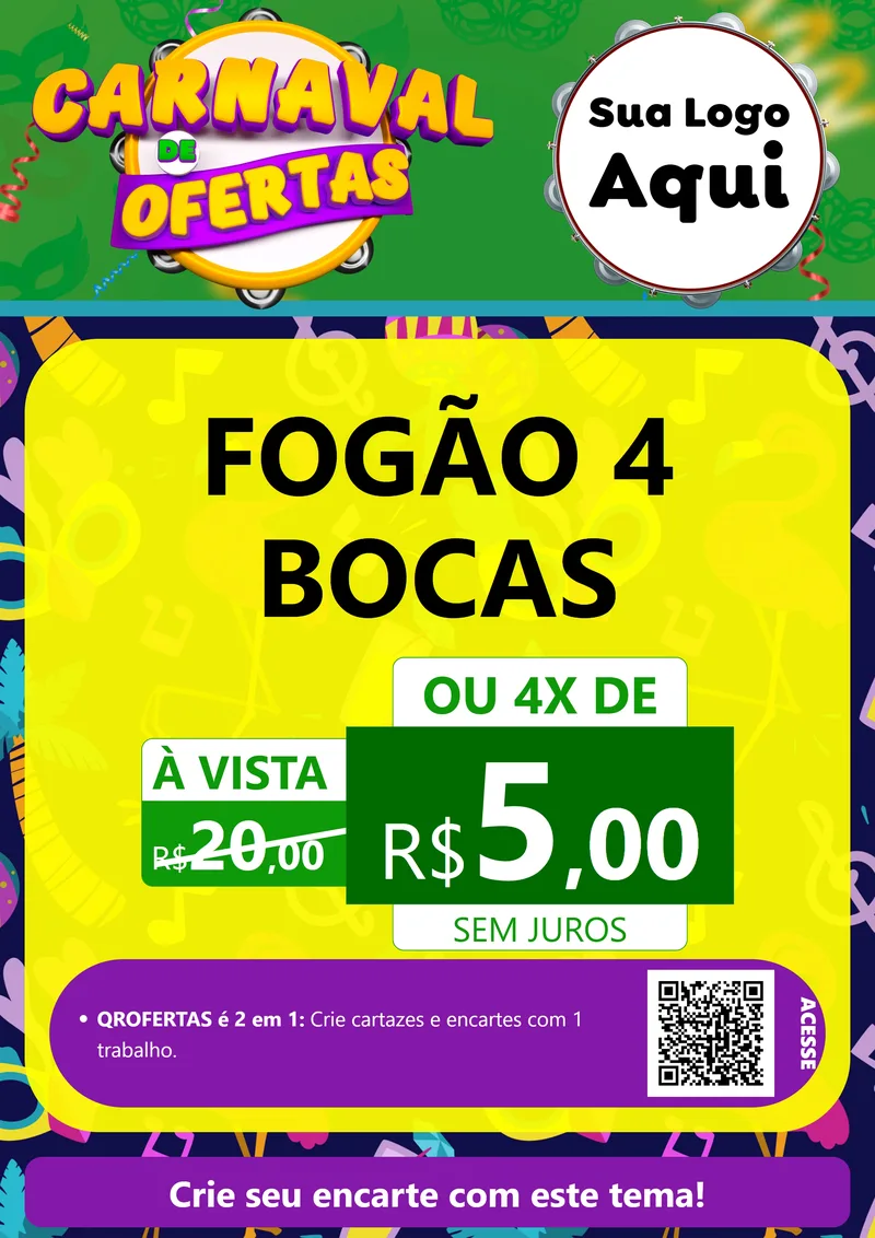 Modelo de Cartaz para Cartaz A4 Vertical com o tema Carnaval de Ofertas para Móveis e Eletro