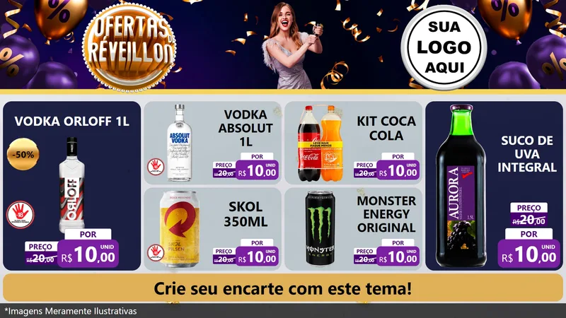 Modelo de TV para TV Horizontal com o tema Ofertas de Réveillon para Distribuidora de bebidas