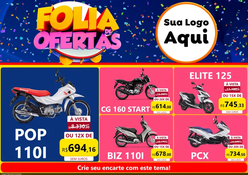 Modelo de Encarte para Encarte A4 Horizontal com o tema Folia de Ofertas para Concessionaria de Motos