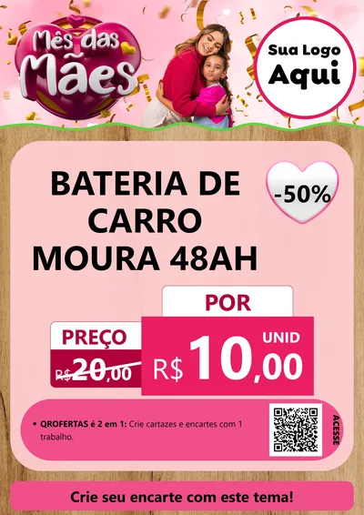 Modelo de Cartaz para Cartaz A4 Vertical com o tema Mês das Mães para Baterias Elétricas