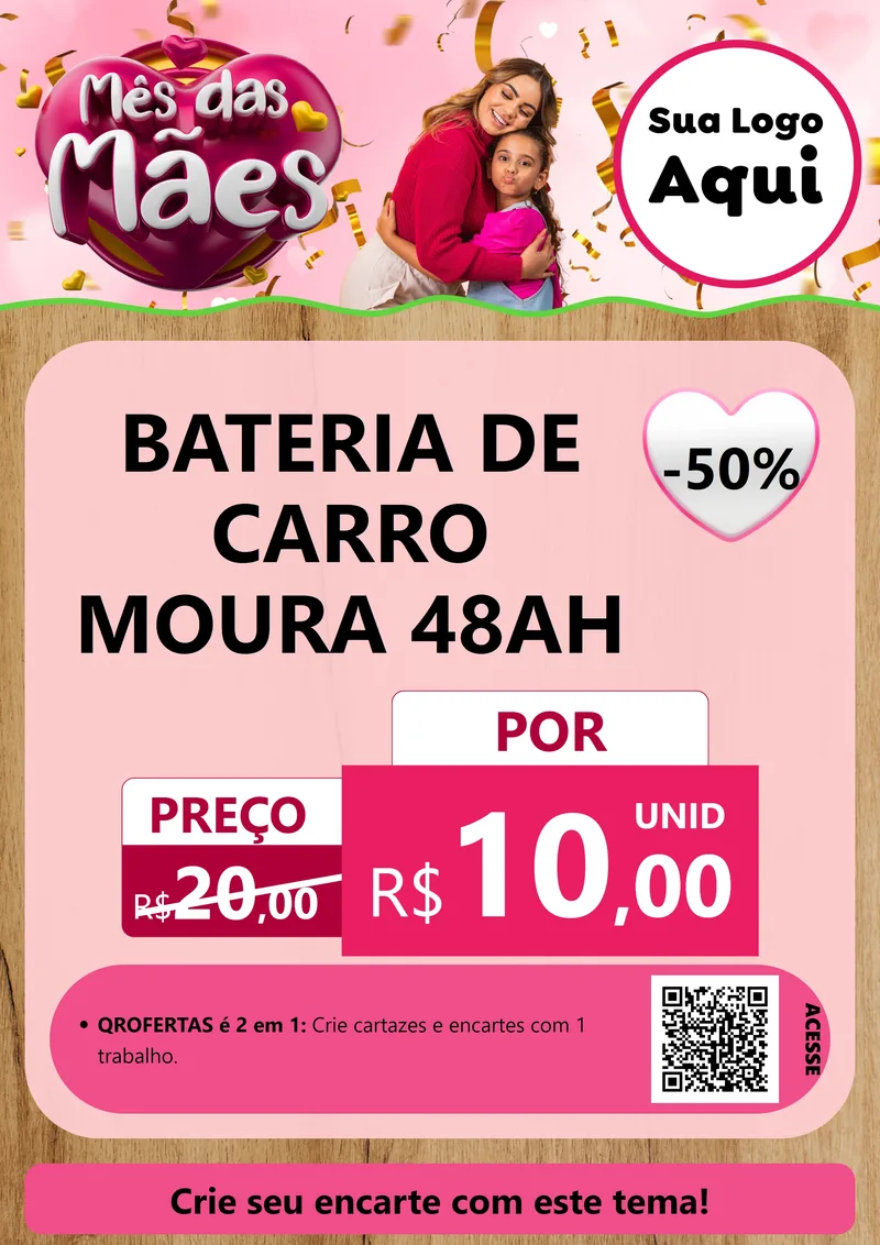 Modelo de Cartaz para Cartaz A4 Vertical com o tema Mês das Mães para Baterias Elétricas