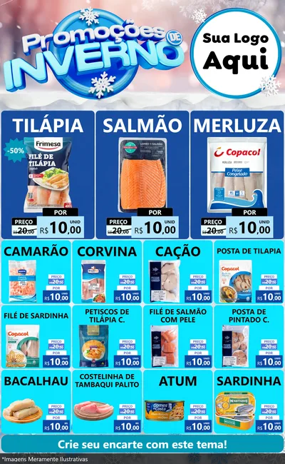 Modelo de Encarte para Encarte Grande com o tema Promoções de Inverno para Peixaria