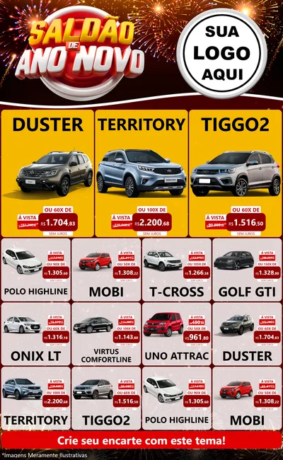 Modelo de Encarte para Encarte Grande com o tema Saldão de Ano Novo para Concessionaria de Carros