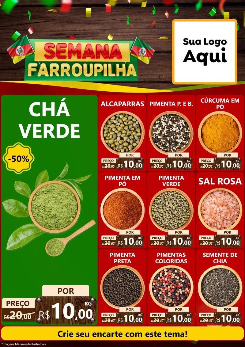 Modelo de Encarte para Encarte A4 Vertical com o tema Semana Farroupilha para Produtos Naturais