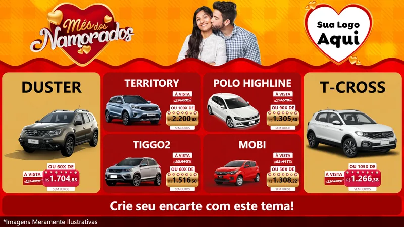 Modelo de TV para TV Horizontal com o tema Mês dos Namorados para Concessionaria de Carros
