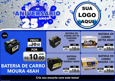 Modelo de Encarte para Encarte A4 Horizontal com o tema Promoção de Aniversário - 25 Anos para Baterias Elétricas