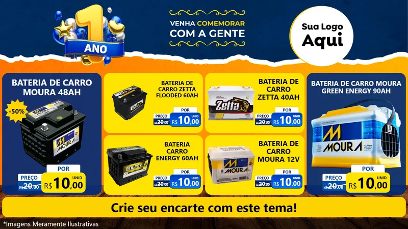 Modelo de TV para TV Horizontal com o tema Um Ano de Aniversário para Baterias Elétricas