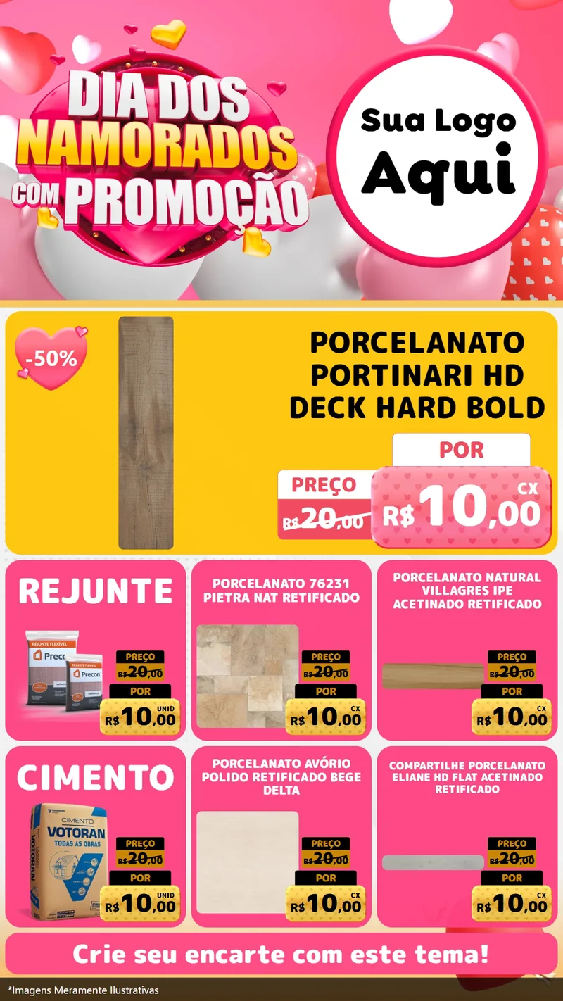 Modelo de Rede Social para Stories com o tema Dia dos Namorados com Promoção para Pisos e revestimentos