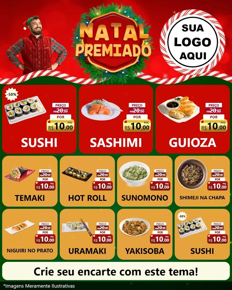 Modelo de Rede Social para Feed Instagram com o tema Natal Premiado para Comida japonesa